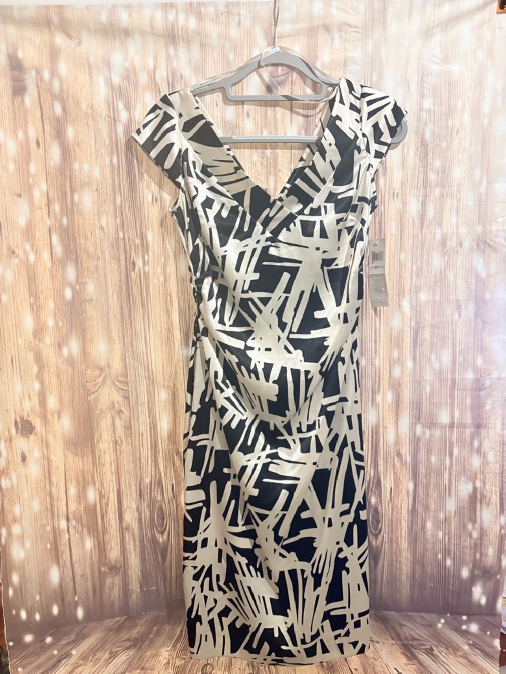 Maggy London Blue and Cream Abstract Midi Dress